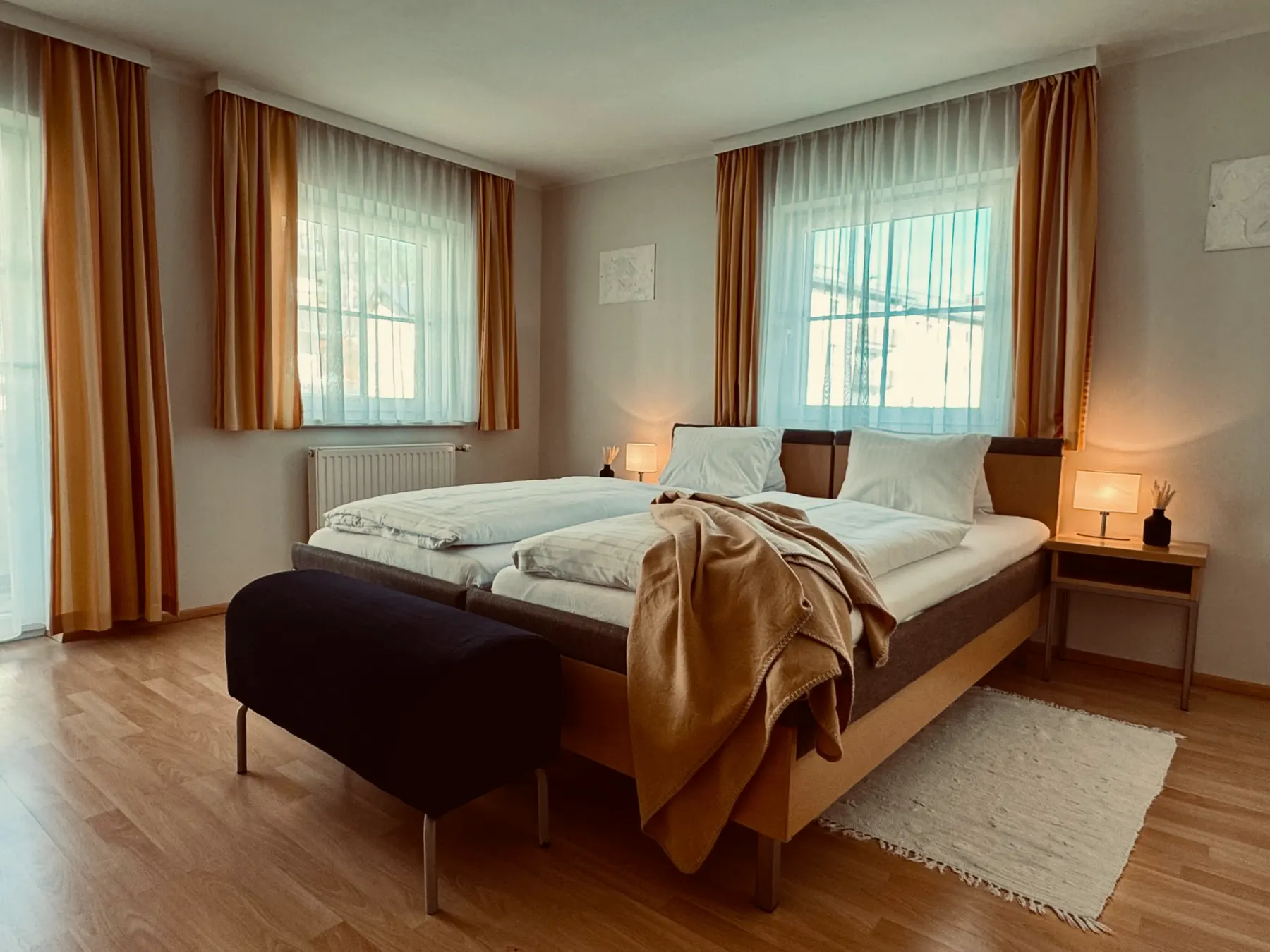 Bright bedroom with two windows